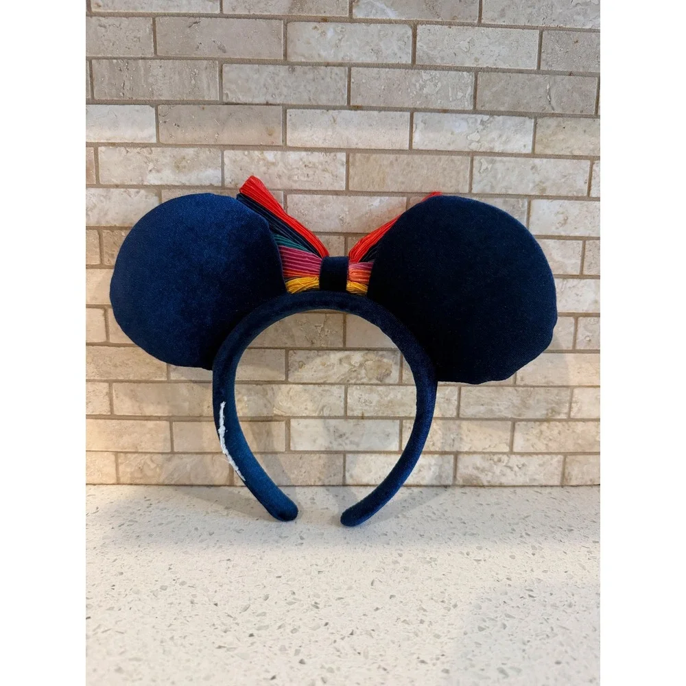 Disney Parks Minnie Mouse Headband Rhinestone Jewel Pleated Bow Navy OSFM